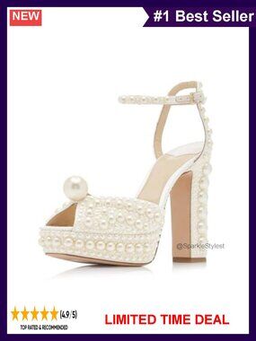 Pearl Platform Heeled Sandals Open Toe Buckle Ankle Strap Block Heel